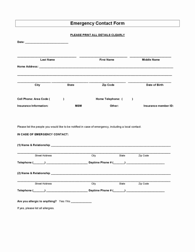 Employee Emergency Contact forms Find Word Templates