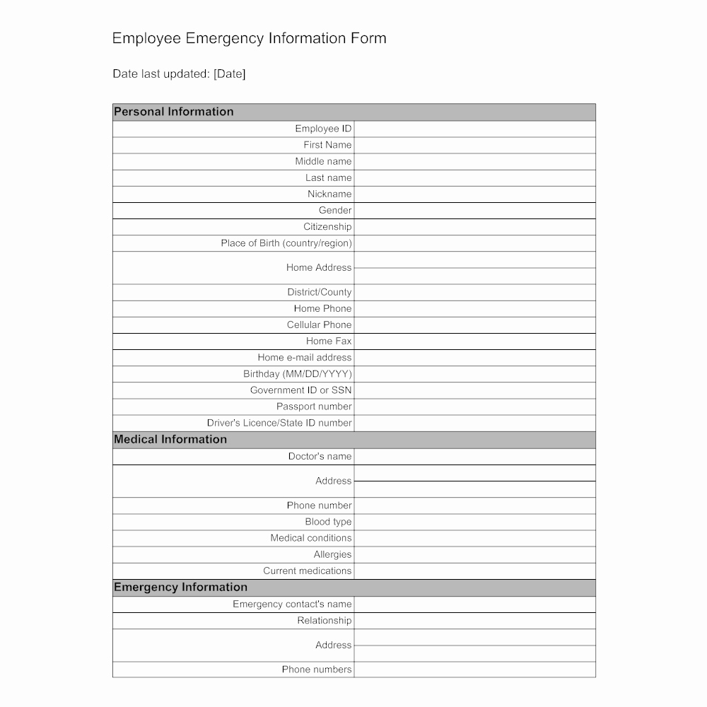 Employee Emergency Information form