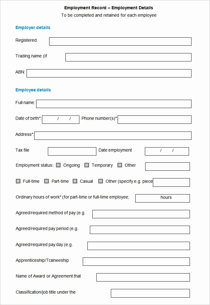 Employee form Template