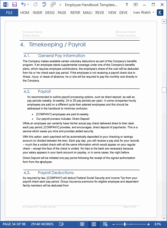 Employee Handbook Template – Download 100 Pg Ms Word