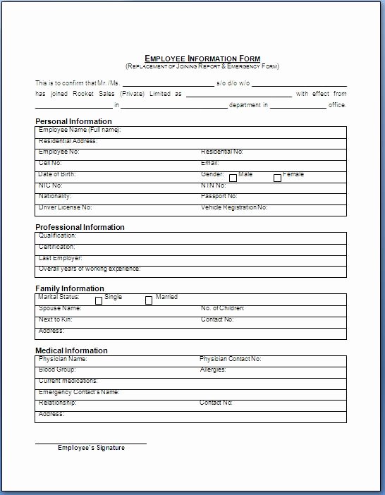 Employee Information form In Doc