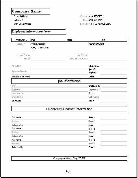 Employee Information forms for Ms Word &amp; Excel