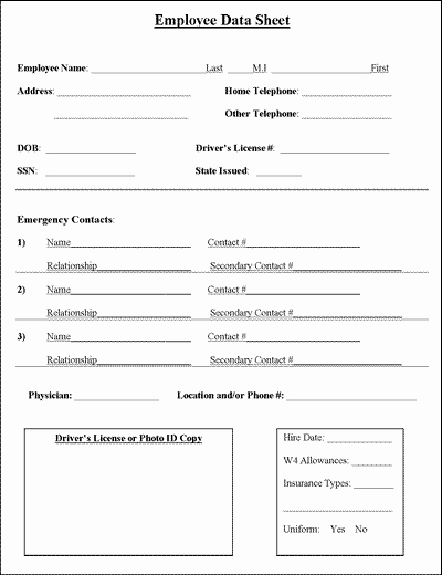 Employee Information Sheet Business forms