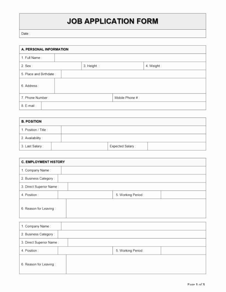 Employee Job Application form