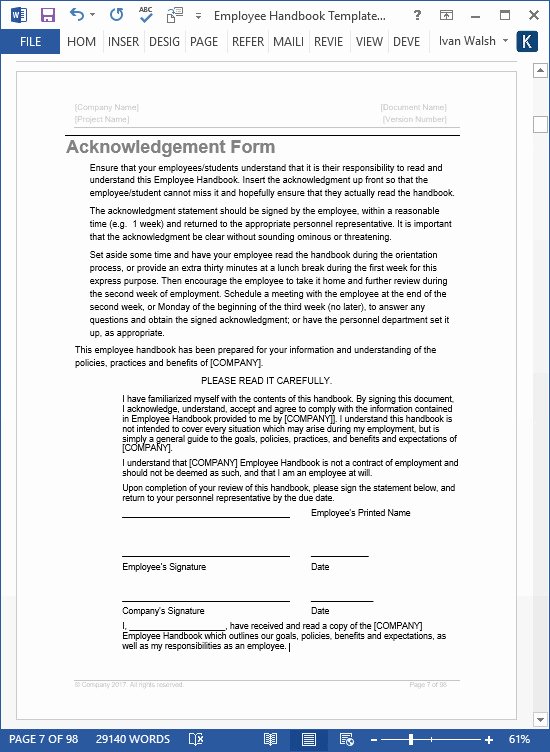 Employee Manual Template Microsoft Templates Resume