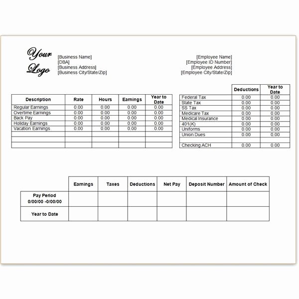 Employee Pay Stub Template Download Templates Resume