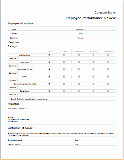 Employee Performance Review form for Word