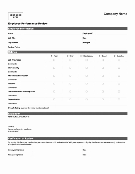 Employee Performance Review form Short Templates