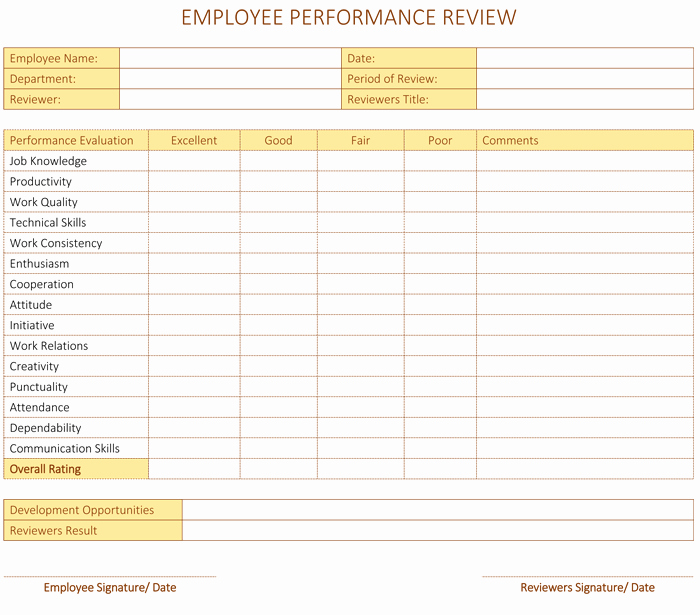 Employee Performance Review Template for Word Dotxes
