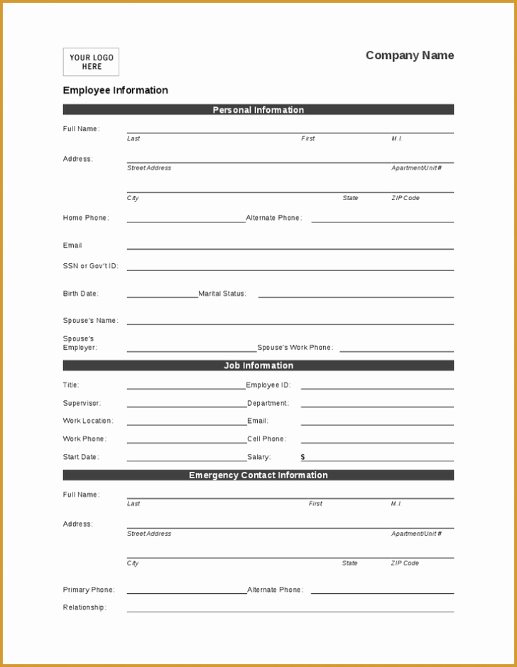 Employee Personal Information form Template