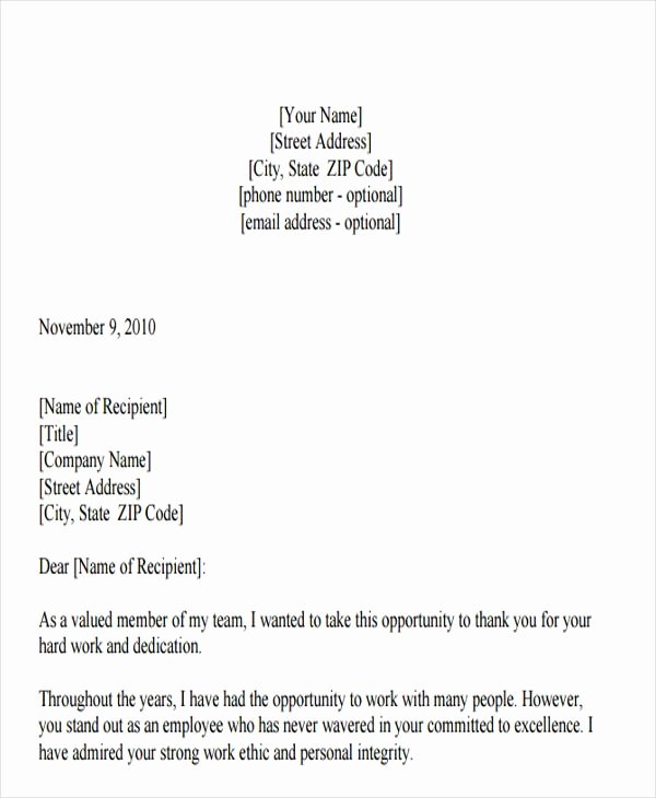 Employee Recognition Letter Template Letter Of