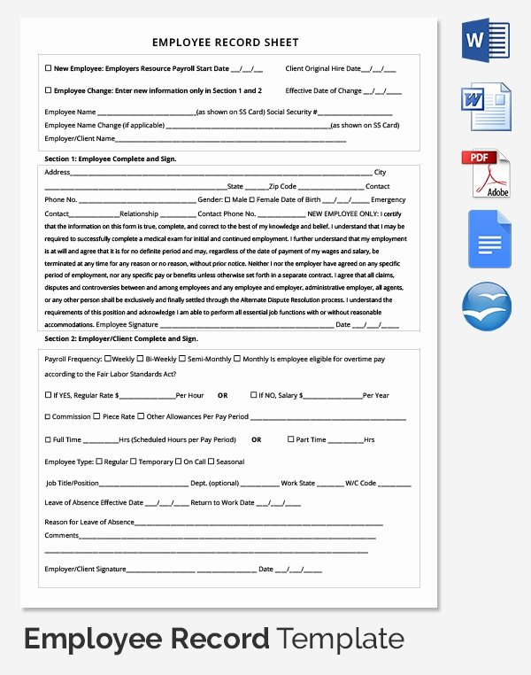 Employee Record Templates 32 Free Word Pdf Documents