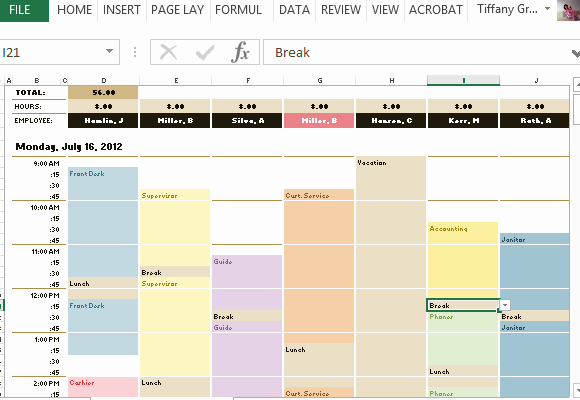 Employee Schedule &amp; Hourly Increment Template for Excel