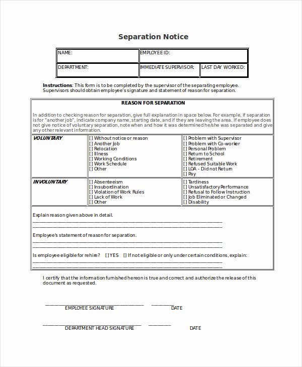 Employee Separation form Template Templates Resume