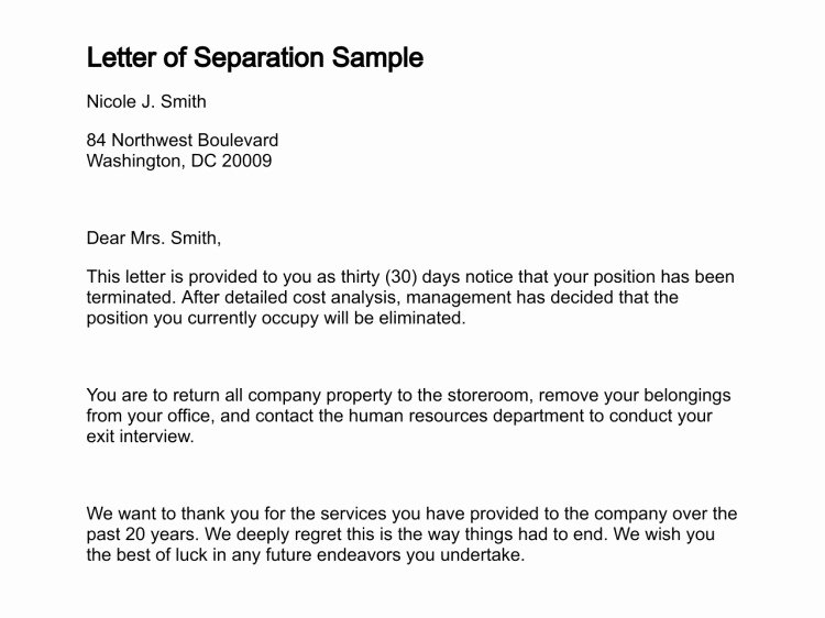 Employee Separation Letter Template Templates Resume
