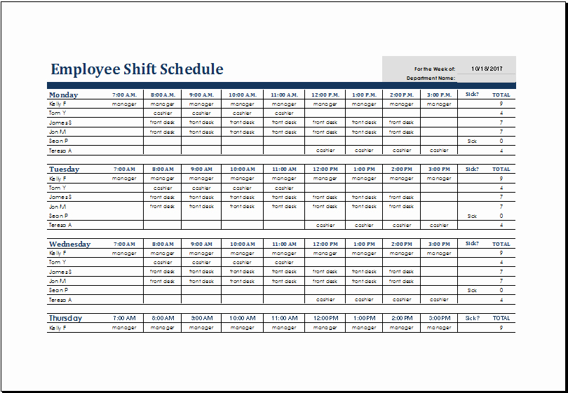 Employee Shift Schedule Template Ms Excel