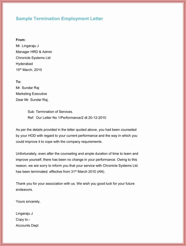 Employee Termination Letter Latter Example Template