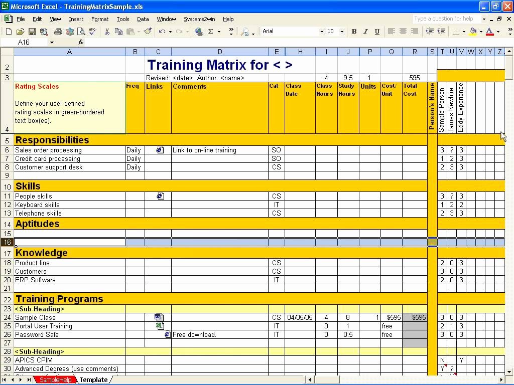 employee training matrix template excel 4184