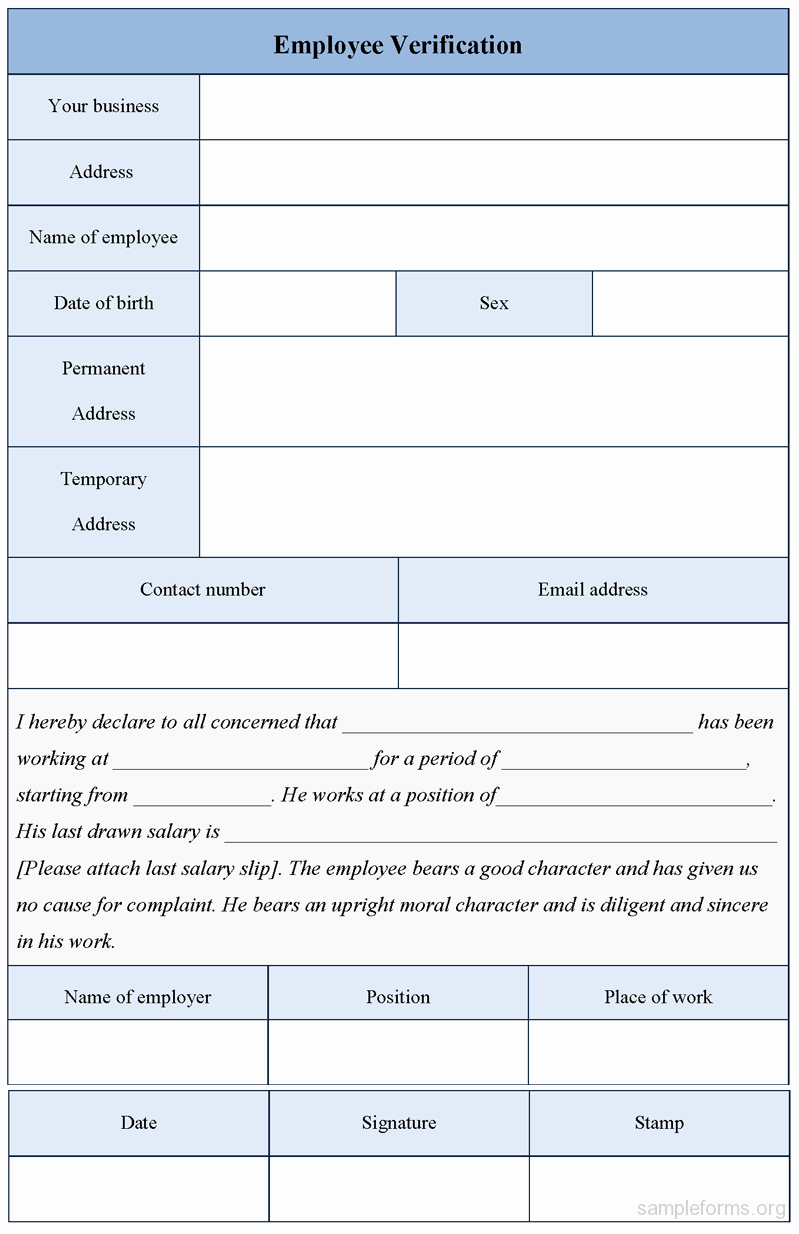 Employee Verification form Sample forms