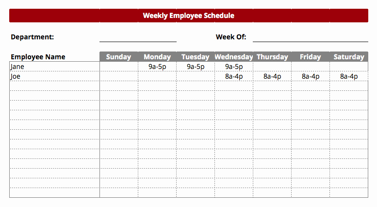 Employee Work Schedule Template