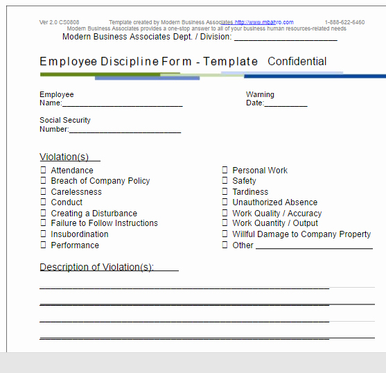 Employee Write Up form