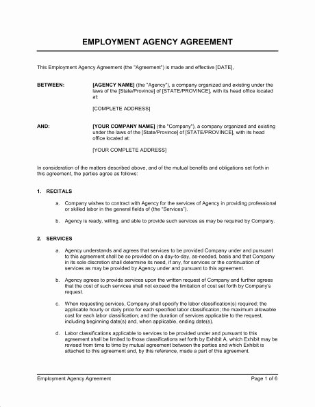 Employment Agency Agreement Template Free Templates