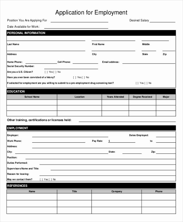 Employment Application form Free Download