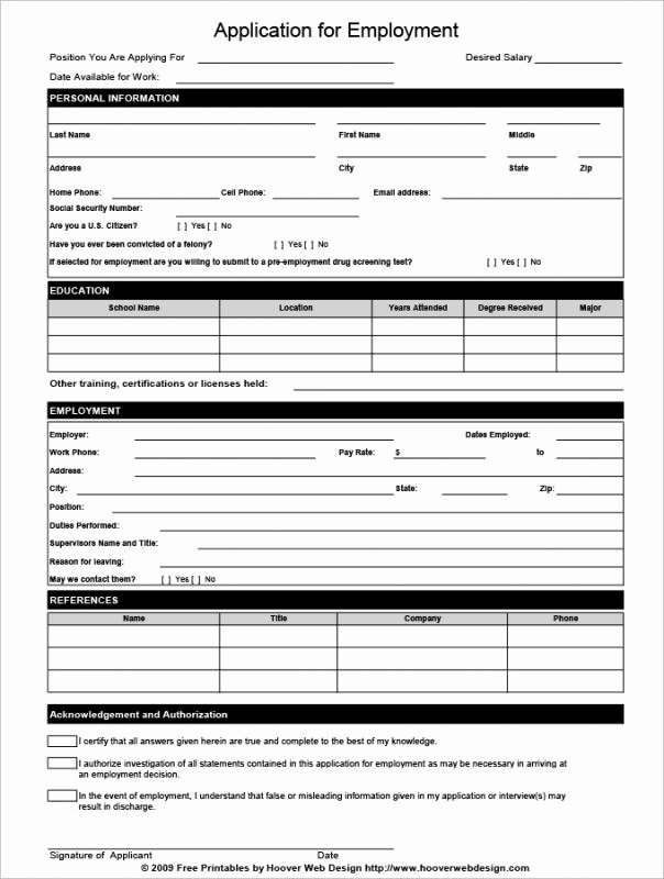 Employment Application form Pdf