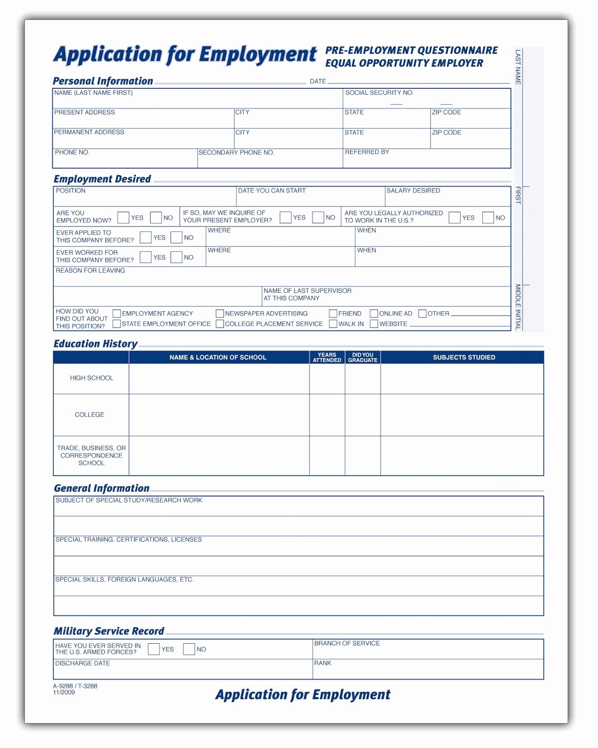 Employment Application form Template