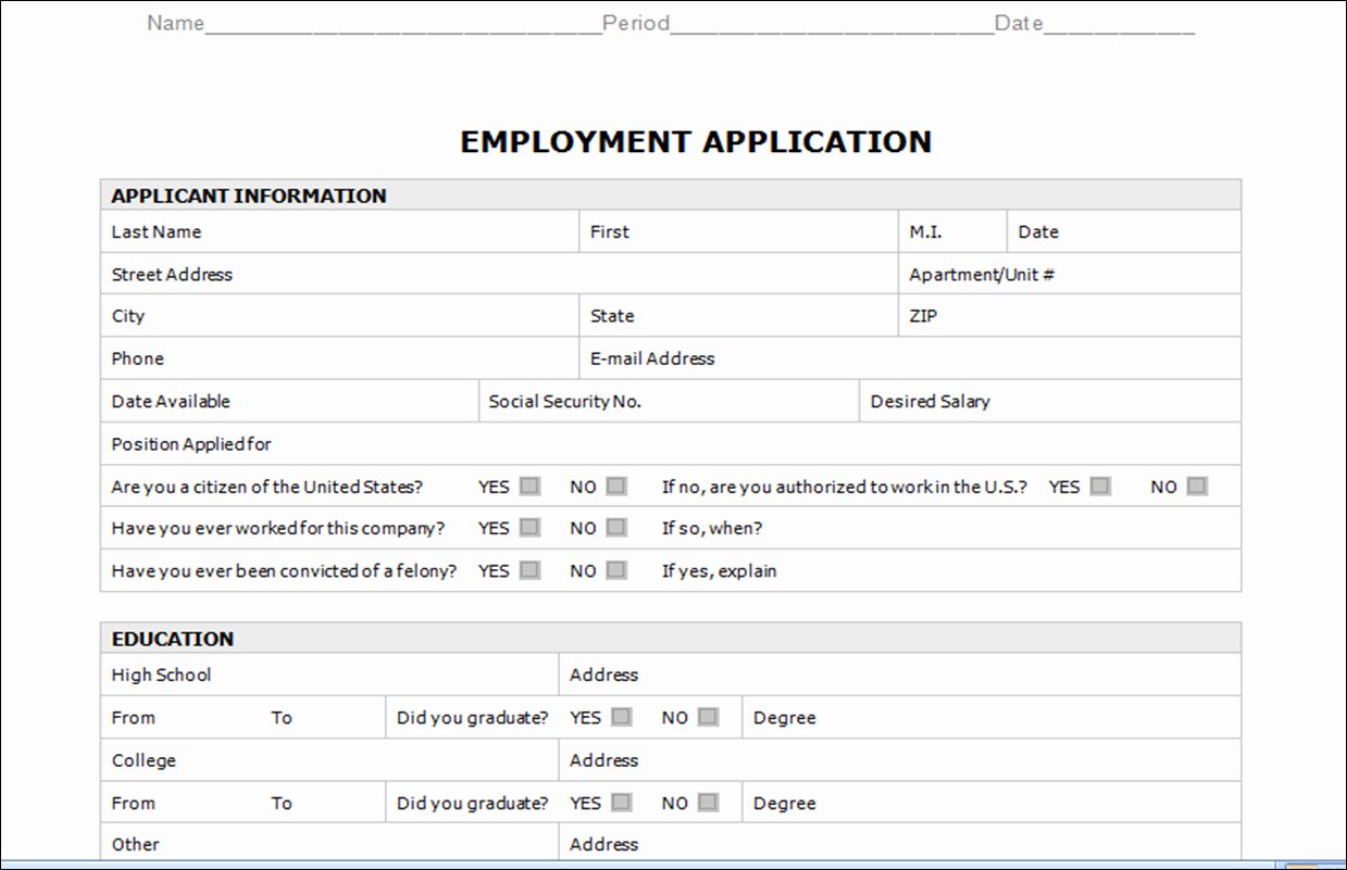 Employment Application Template Microsoft Word Templates