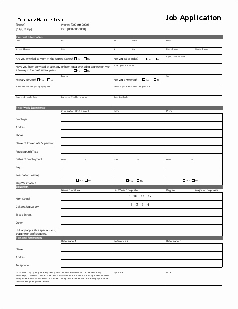 Employment Application Template with References