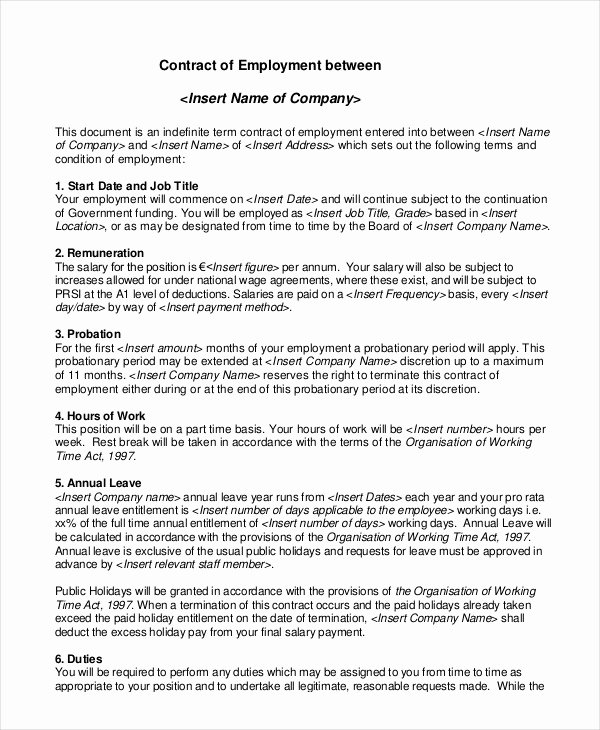 Employment Contract Template 15 Free Sample Example