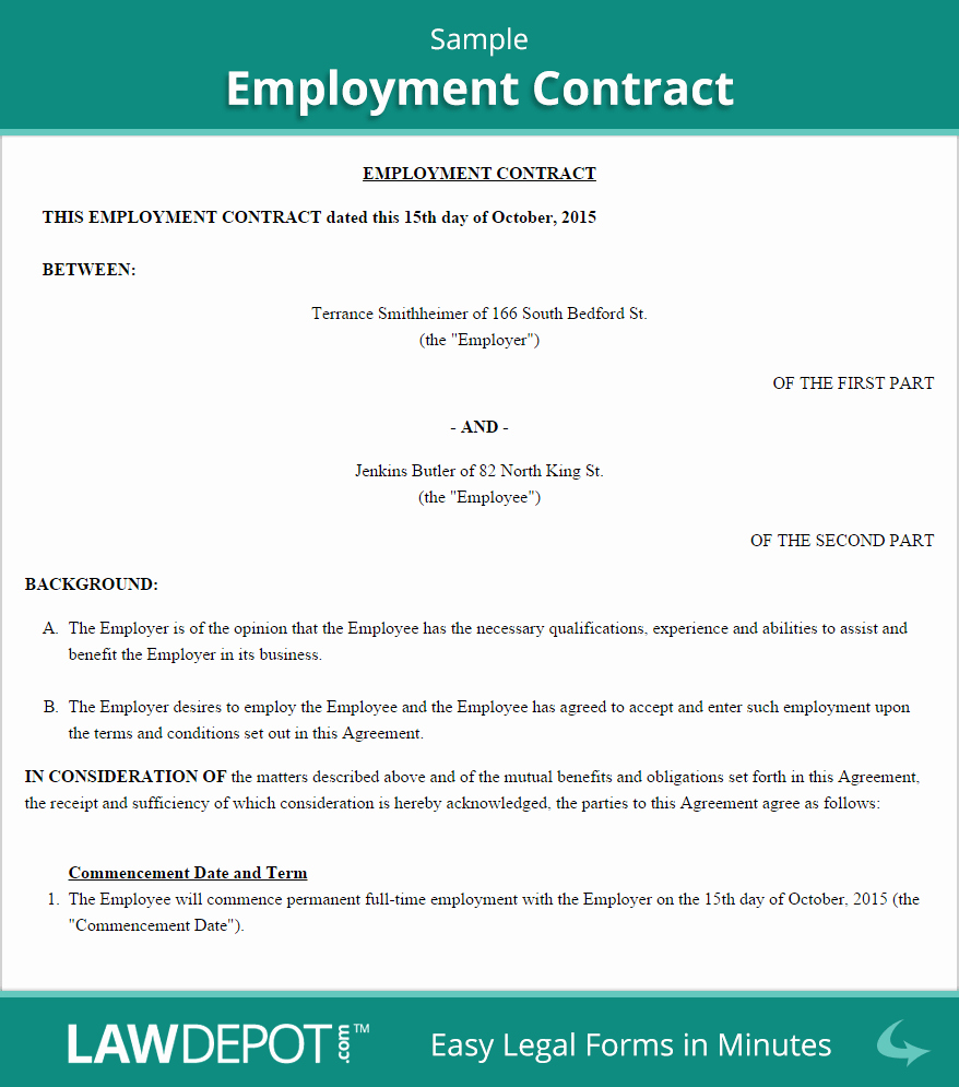 Employment Contract Template Us Lawdepot