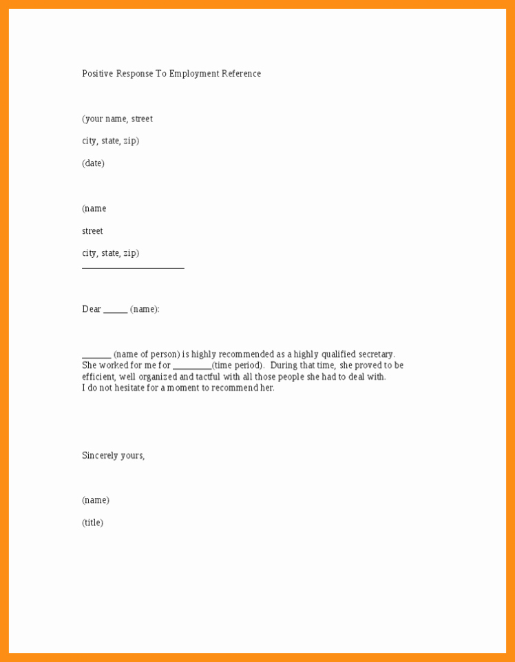 Employment Reference Letter Sample Template Printable