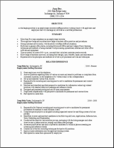 Employment Staffing Resume Occupational Examples Samples