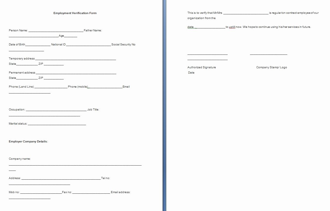 Employment Verification form Template Free formats Excel