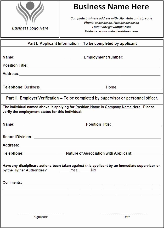 Employment Verification form Template
