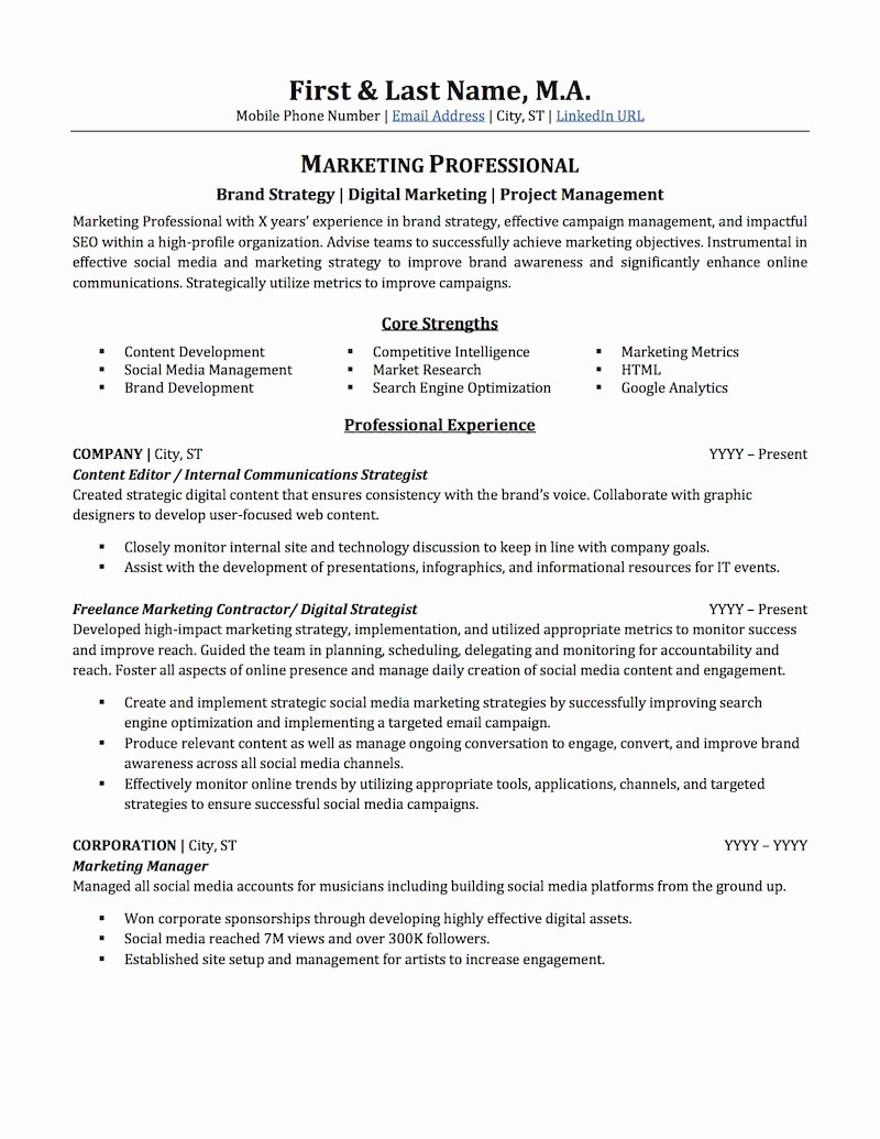 professional resume contents