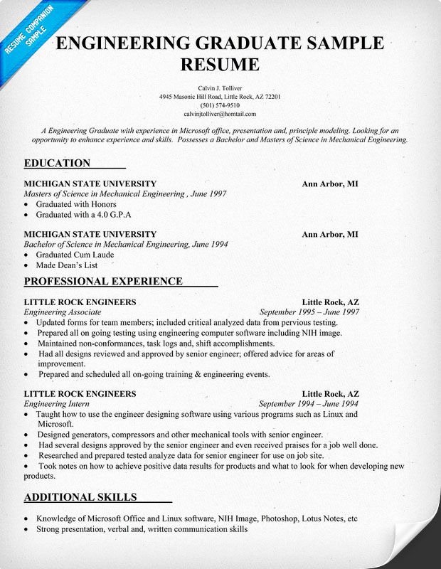 Engineering Graduate Resume Sample Resume Panion