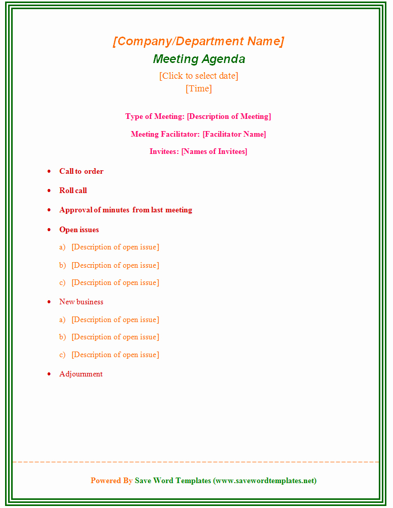 Enticing Template Word Sample for Meeting Agenda with Type