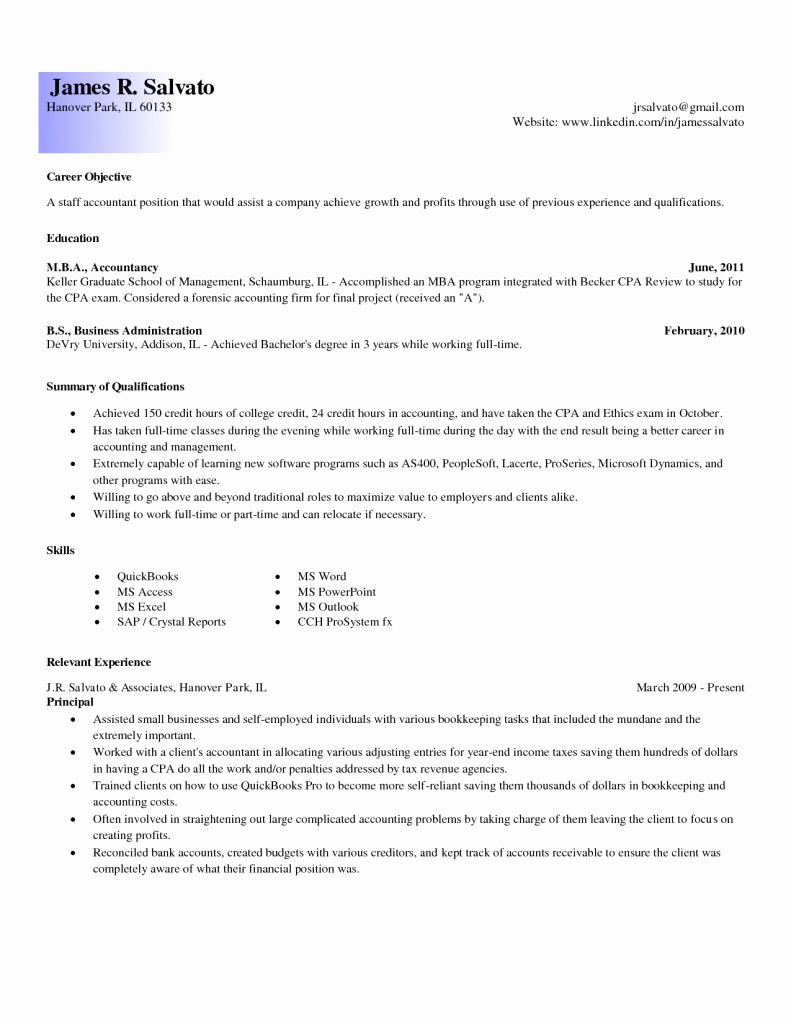 Entry Level Accountant Cover Letter Resume for Accounting