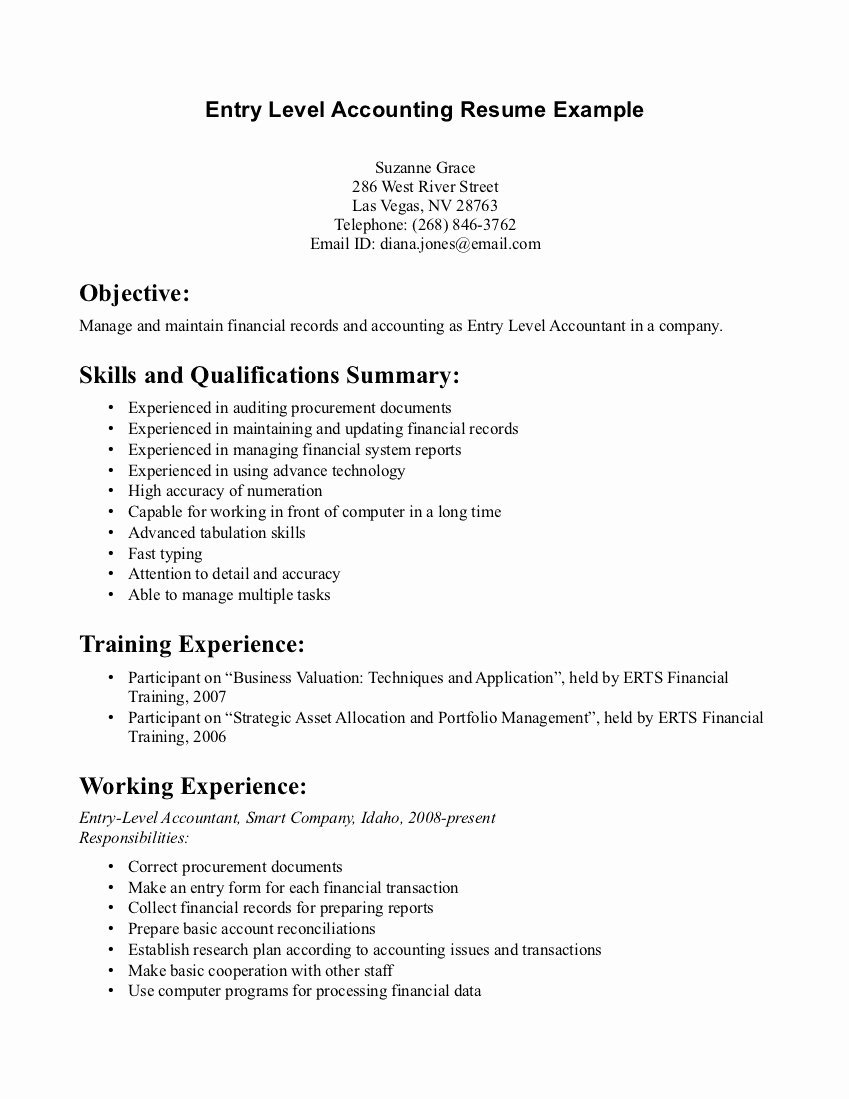 Entry Level Accounting Jobs Resume No Experience Entry