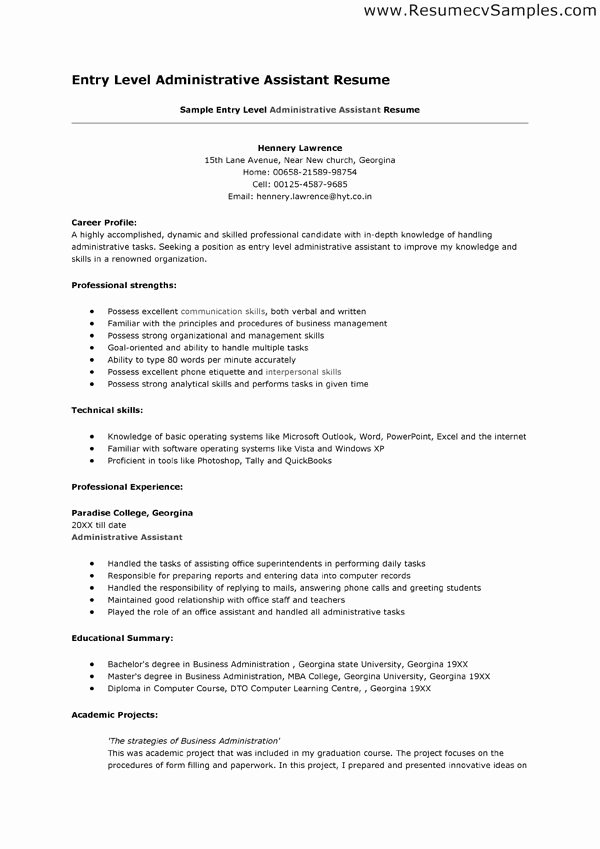 Entry Level Administrative assistant Resume Sample