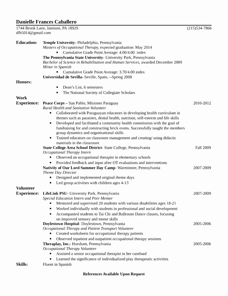 Entry Level &amp; Freshers Occupational therapist Resume Template
