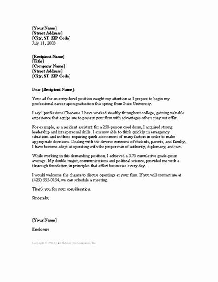 Entry Level Cover Letter Cover Letters Templates