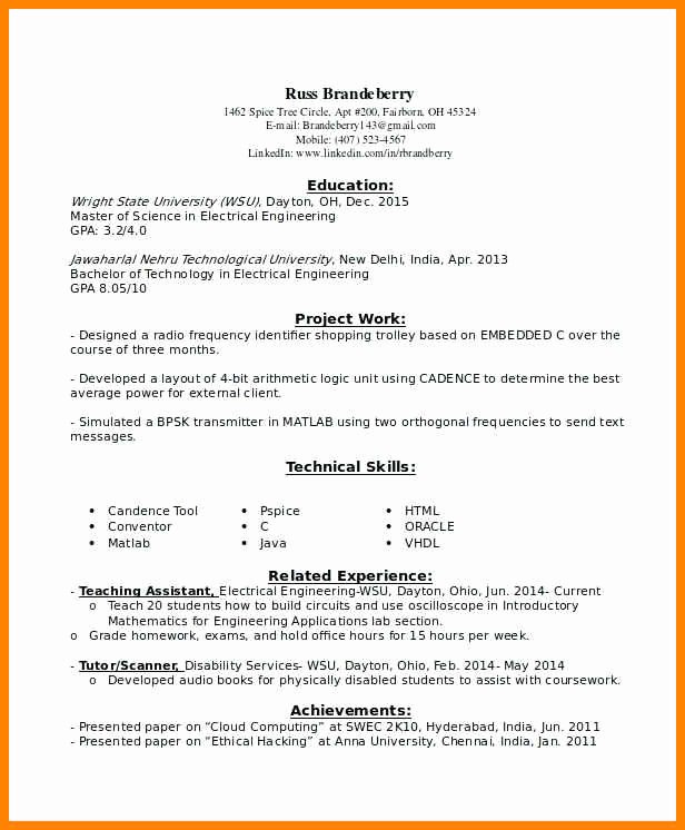 Entry Level Electrical Engineering Resume Entry Level