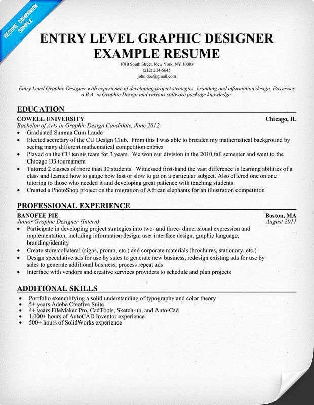 Entry Level Graphic Designer Resume Student