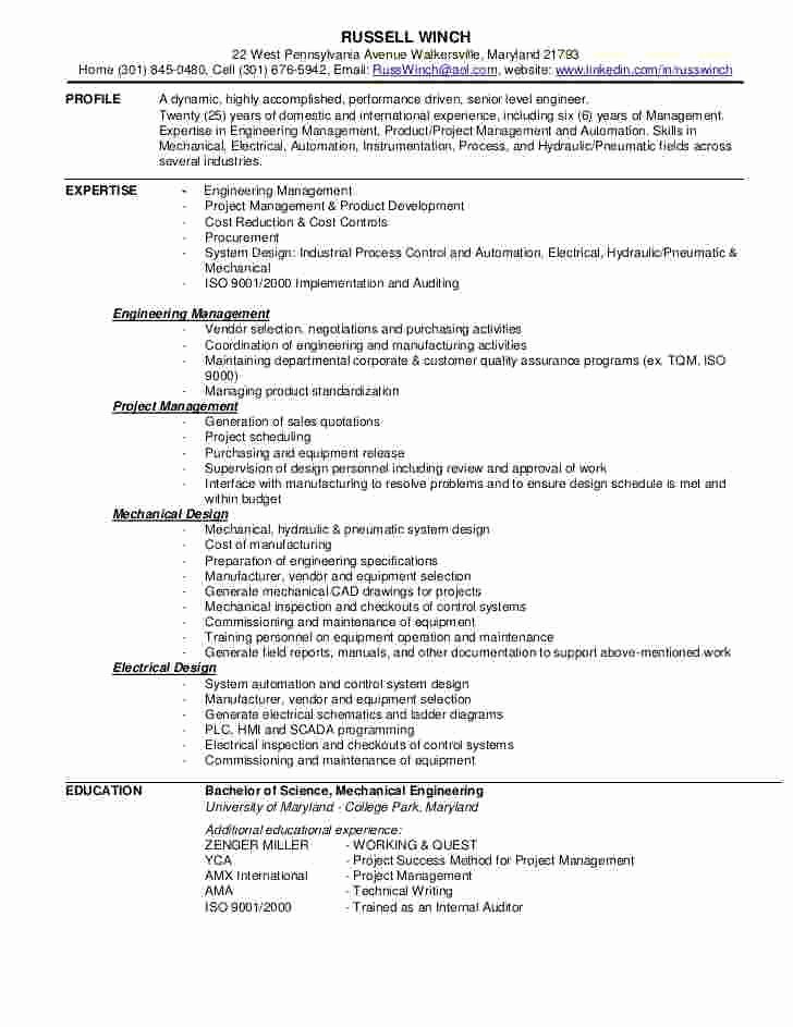 entry level mechanical engineering resume