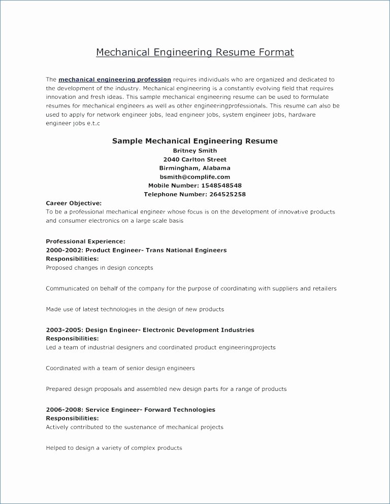 Entry Level Mechanical Engineering Resume