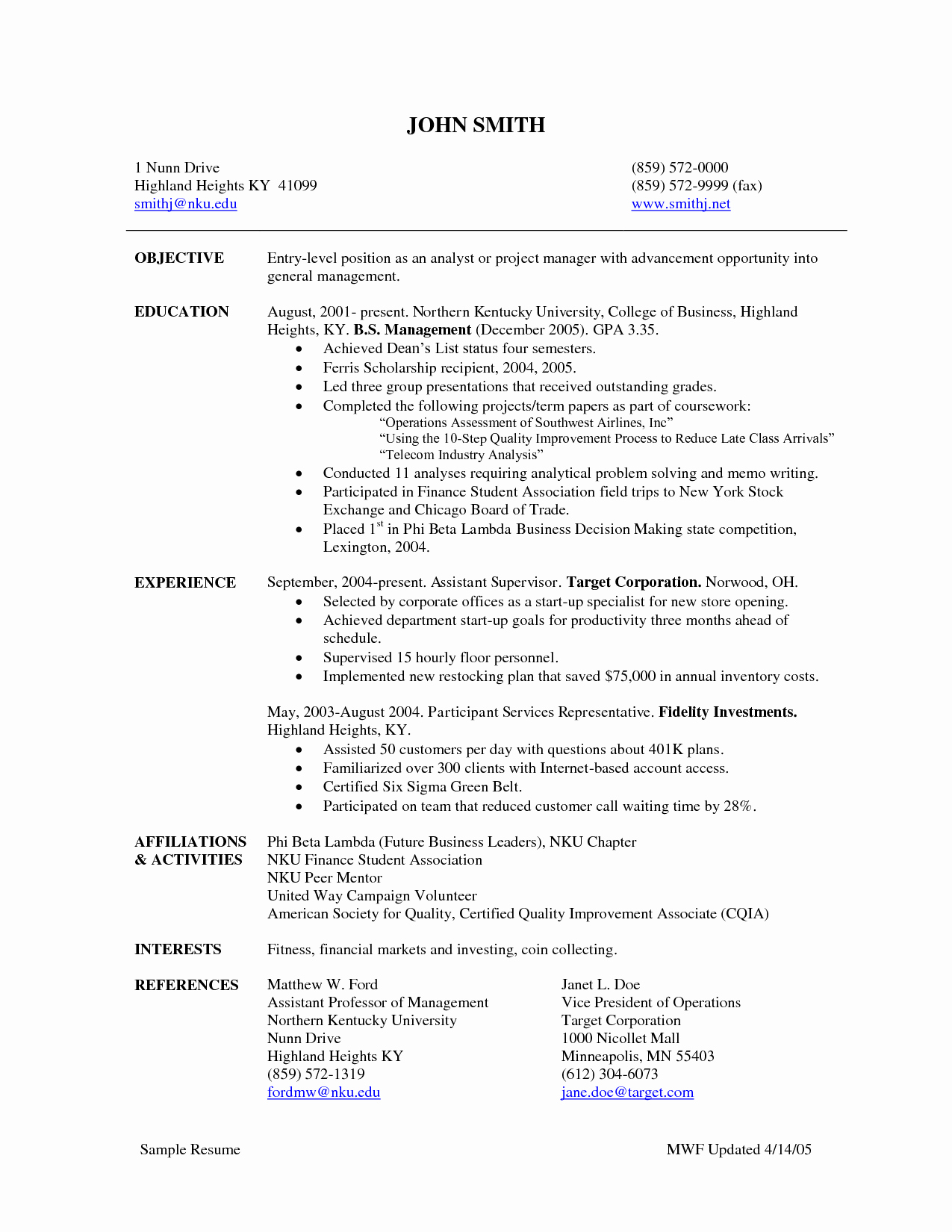 Entry Level Project Manager Resume